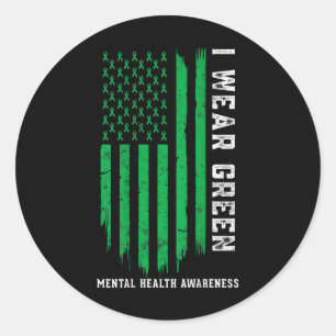 Ik Draag Green Ribbon American Flag Mental Health Ronde Sticker