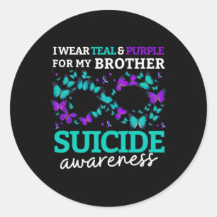 Ik Draag Paars en Blauwgroen voor mijn broer Suici Ronde Sticker
