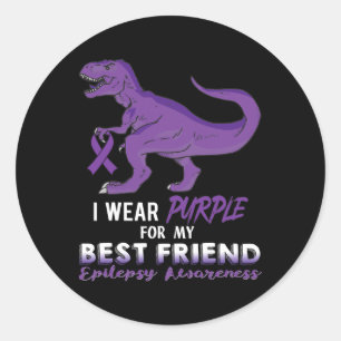 Ik draag paars voor beste vriend Dinosaurus epilep Ronde Sticker