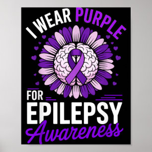 Ik draag paars voor epilepsiebewustzijn Brain Poster