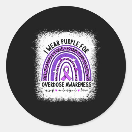 Ik Draag Paars voor overdosering Ronde Sticker (Voorkant)