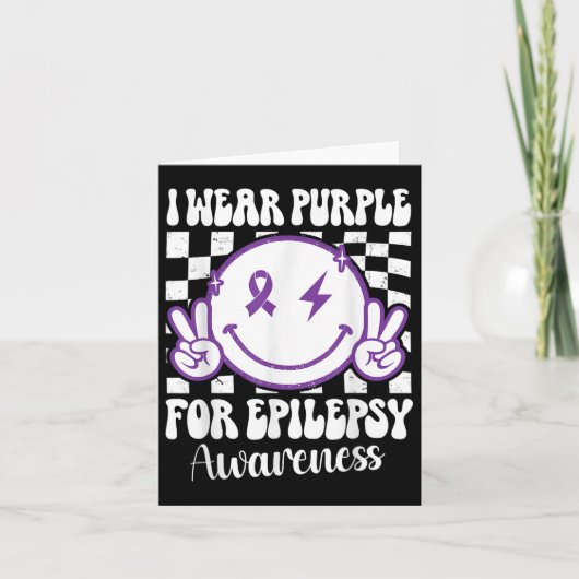 Ik Draag Paarse voor Epilepsy Awareness Smile Face Kaart (Voorkant)