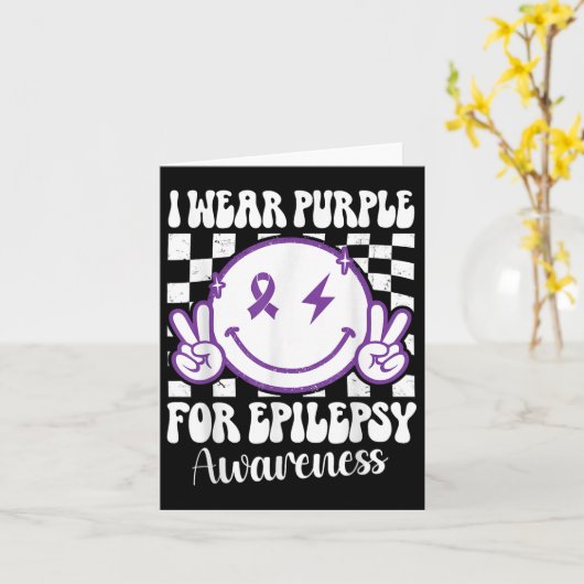 Ik Draag Paarse voor Epilepsy Awareness Smile Face Kaart (Gele Bloem)
