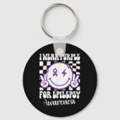 Ik Draag Paarse voor Epilepsy Awareness Smile Face Sleutelhanger (Voorkant)