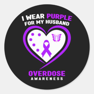 Ik Draag Paarse voor mijn man overdosis bewustzijn Ronde Sticker