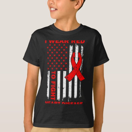 Ik draag rood om het hartziektebewustzijn in Ameri T-shirt (Voorkant)