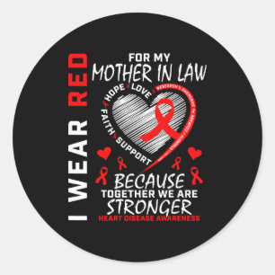 Ik Draag Rood Voor Hartziekte Bij Mijn Schoonmoede Ronde Sticker