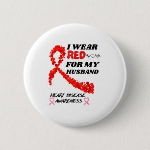 Ik Draag Rood Voor Mijn Man Hartziekte Bewustzijn Ronde Button 5,7 Cm