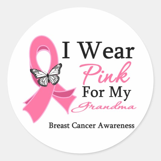 Ik Draag roze ribbon Grandma Breast Cancer Ronde Sticker (Voorkant)