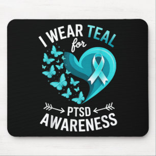 Ik draag turkoois voor PTSD-bewustzijn Hart Vlinde Muismat