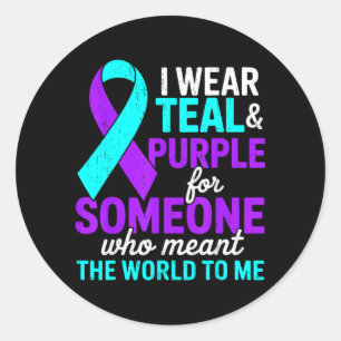 Ik draag turquoise en paars voor iemand preventie ronde sticker