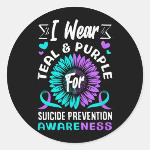 Ik draag turquoise en paars voor Preventie Bewustz Ronde Sticker