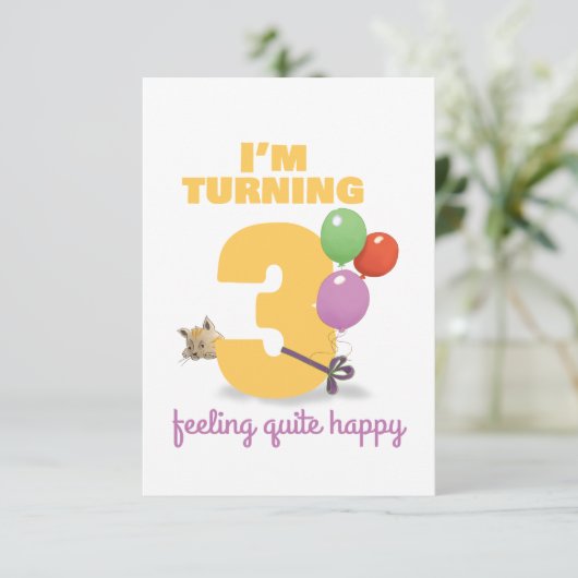 Ik draai 3 Gelukkige Verjaardagskaart RSVP Kaartje (Staand voorkant)