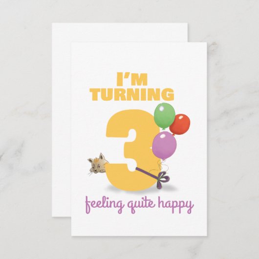 Ik draai 3 Gelukkige Verjaardagskaart RSVP Kaartje (Voorkant / Achterkant)