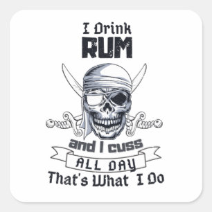 Ik Drink Rum Pirate Skull Funny Costume Vierkante Sticker