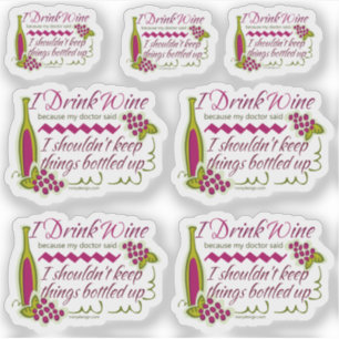 Ik Drink Wine Funny Quote Set Contour Cut Sticker