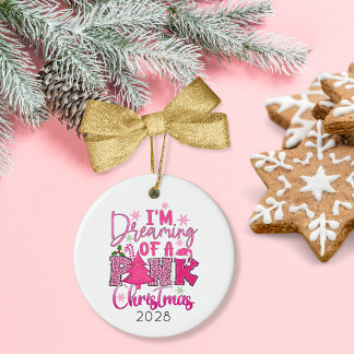 Ik droom van een roze kerst keramisch ornament