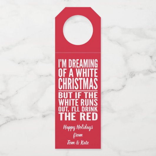 Ik droom van een witte of rode kerst flessenhanger (Voorkant)