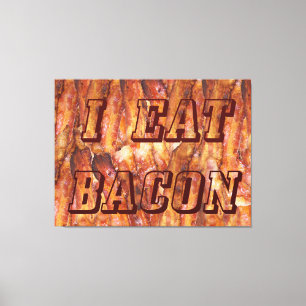 Ik eet Bacon-tekst met achtergrond Canvas Afdruk