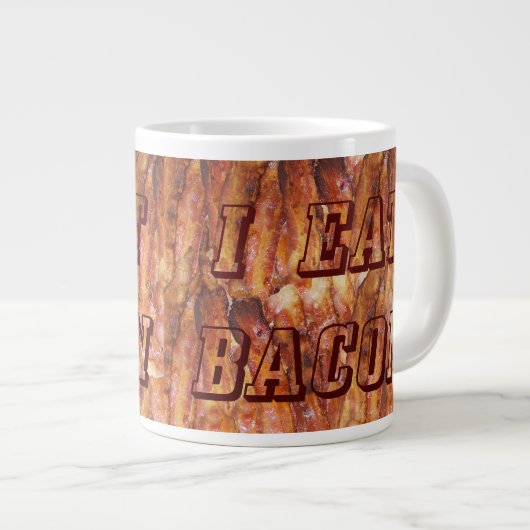 Ik eet Bacon-tekst met achtergrond Extra Grote Beker (Voorkant rechts)