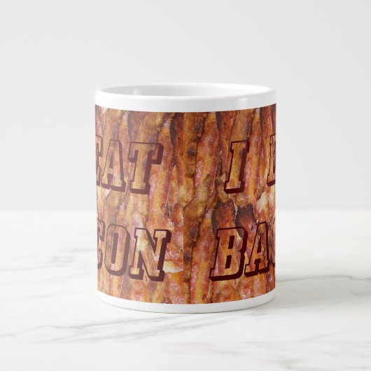 Ik eet Bacon-tekst met achtergrond Extra Grote Beker (Voorkant)