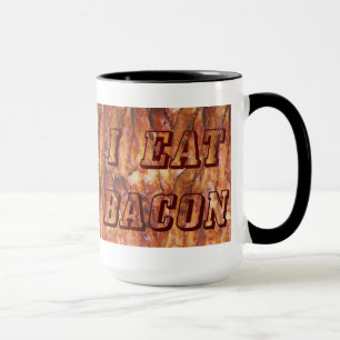 Ik eet Bacon-tekst met achtergrond Mok