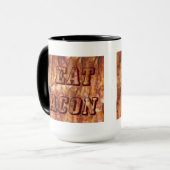 Ik eet Bacon-tekst met achtergrond Mok (Voorkant links)