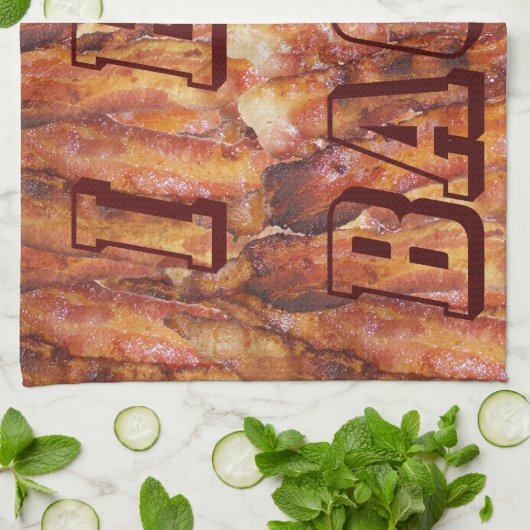 Ik eet Bacon-tekst met achtergrond Theedoek (Gevouwen)