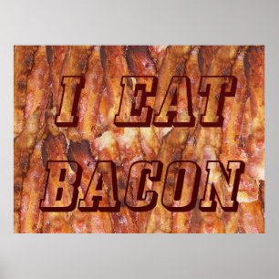 Ik eet bacontekst met achtergrond poster