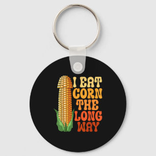 Ik eet maïs op de lange weg grappig beschamen volw sleutelhanger