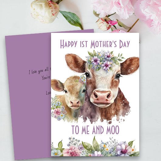 Ik en Moo Schattigee Moeder en Baby Koe Moederdag Feestdagenkaart