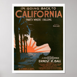 Ik ga terug naar Californische Vintage Poster