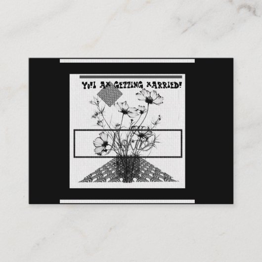 Ik ga trouwen met een zwarte en witte bloem informatiekaartje (Voorkant)