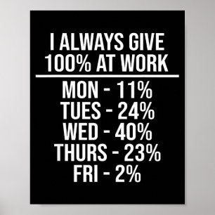 Ik Geef Altijd 100% Op Mijn Werk Grappige Werkcita Poster