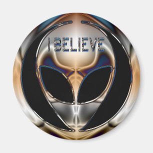 IK GELOOF CHROME ALIEN HEAD MAGNEET