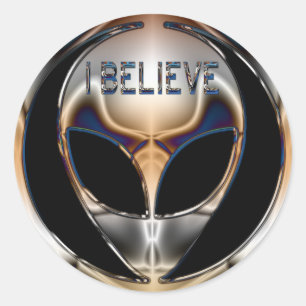 IK GELOOF CHROME ALIEN HEAD RONDE STICKER