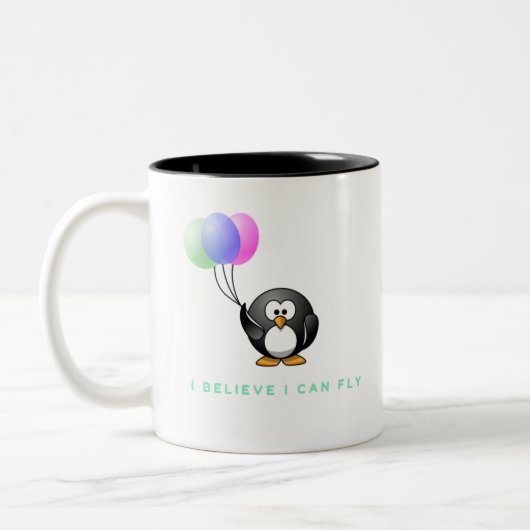Ik geloof dat ik Penguin kan vliegen met ballonnen Tweekleurige Koffiemok (Links)
