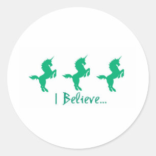 Ik geloof groene eenhoorn ontwerp ronde sticker