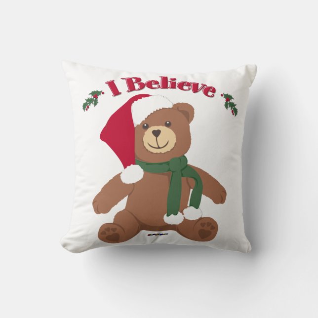 Ik geloof het! KerstTeddy Bear Kussen (Voorkant)