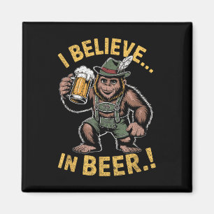 Ik geloof in bier grappige Bigfoot Lederhosen grap Magneet