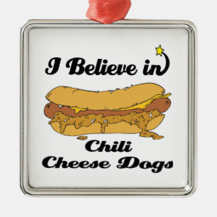 ik geloof in chili kaas hotdogs metalen ornament