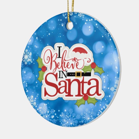 Ik geloof in de kerstman keramisch ornament (Links)