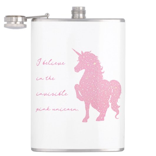 Ik geloof in de onzichtbare roze eenhoorn. heupfles (Geopend)