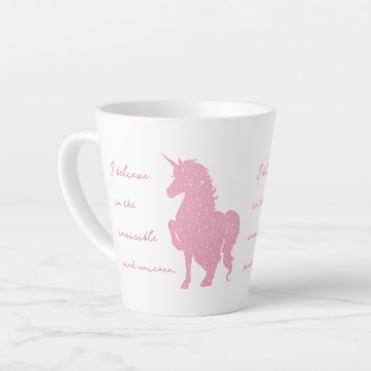 Ik geloof in de onzichtbare roze eenhoorn. latte mok (Linkerhoek)