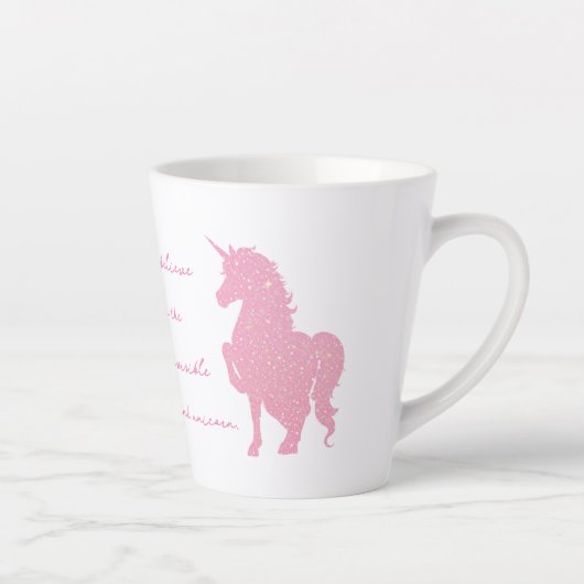 Ik geloof in de onzichtbare roze eenhoorn. latte mok (Rechts)