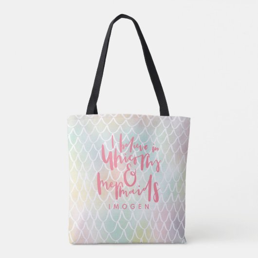 IK GELOOF IN EENHOORNS EN ZEEMEERMINNEN ROZE TOTE BAG (Achterkant)