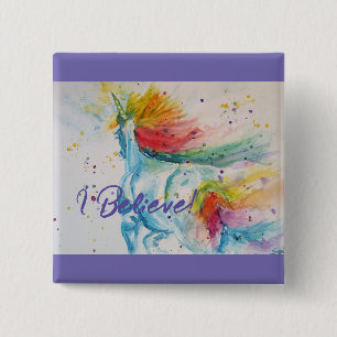 Ik geloof in eenhoorns regenboog schattige meisjes vierkante button 5,1 cm