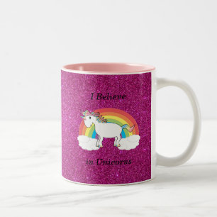 Ik geloof in eenhoorns roze glitter tweekleurige koffiemok