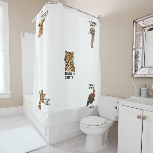 Ik geloof in gezond verstand douchegordijn (In situ)