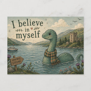 Ik geloof in mezelf grillige Loch Ness Monster Briefkaart